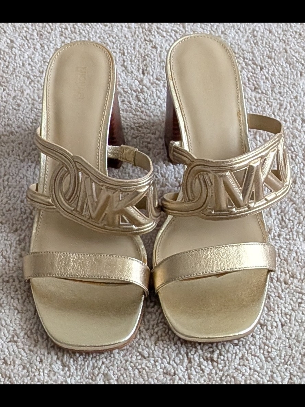 Michael Kors Metallic Gold Leather Block Heel Sandals. 11M New Without Box